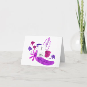 Lila blommor för blommigt Monogram Blank Note Card Anteckningskort