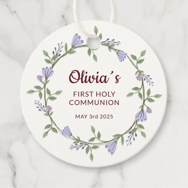 Lila blommor, första kommissionen gåvor etiketter (Framsida)