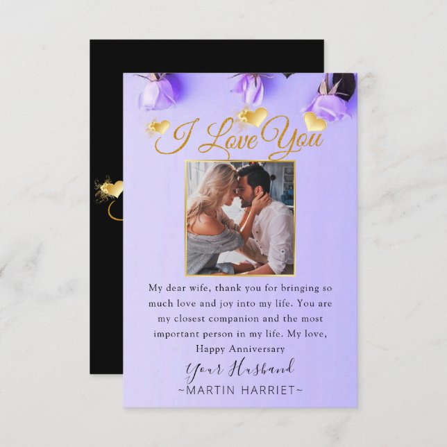 Lila blommor Foto jubileumskort för fru Tack Kort (Fram/baksida)