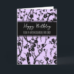 Lila blommor Friend Birthday Kort<br><div class="desc">Födelsedag för en vän med modern lila och svart blommor och tankfull vers.</div>