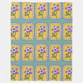 Lila Blommor frimärke Fleecefilt