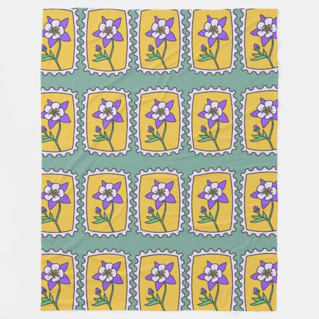 Lila Blommor frimärke Fleecefilt (Framsidan)