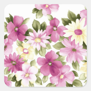 Lila blommor fyrkantigt klistermärke
