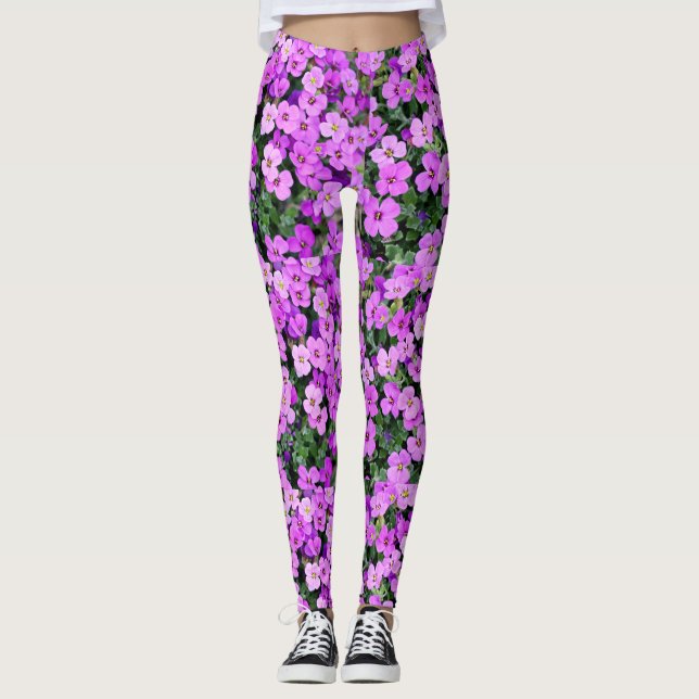Lila blommor Garden Leggings (Framsida)