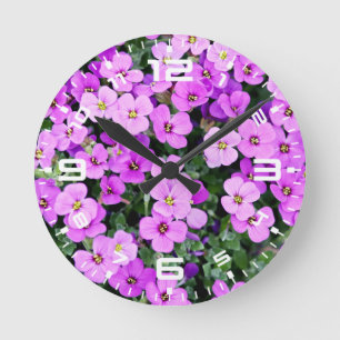Lila blommor Garden Rund Klocka