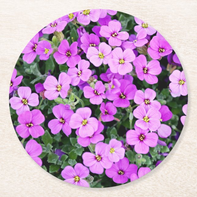 Lila blommor Garden Underlägg Papper Rund (Framsidan)