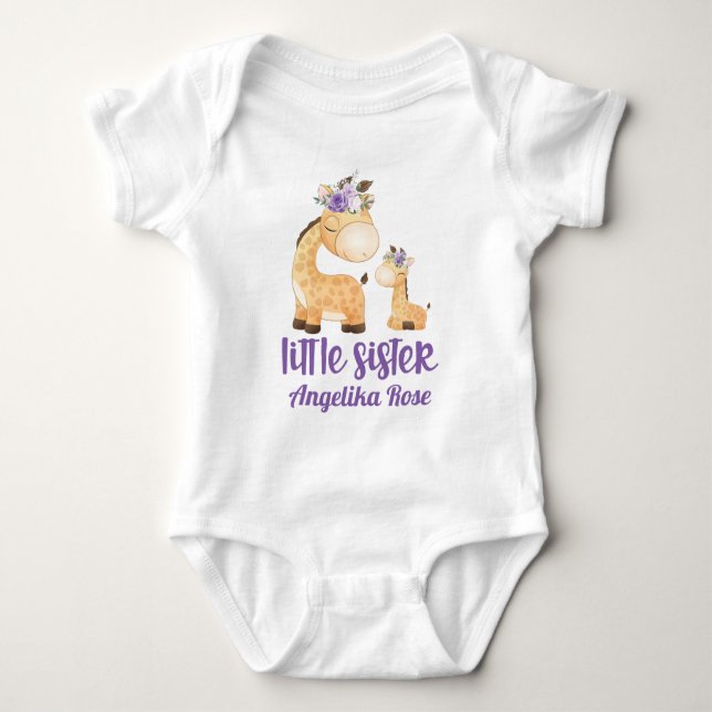 Lila blommor Giraffe Litter Sister T Shirt (Framsida)
