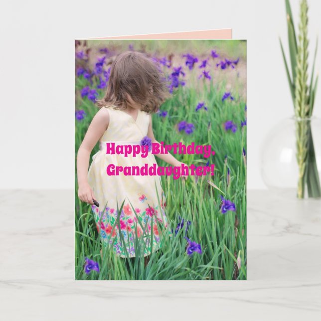 LILA BLOMMOR GRANDDAUGHTER BIRTHDAY CARD TACK KORT (Framsida)