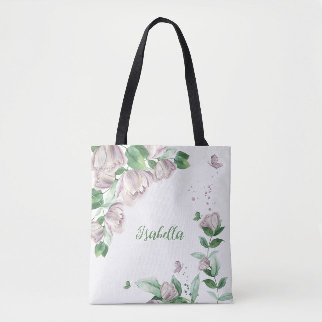 lila blommor greenery butterflies tygkasse (Framsida)
