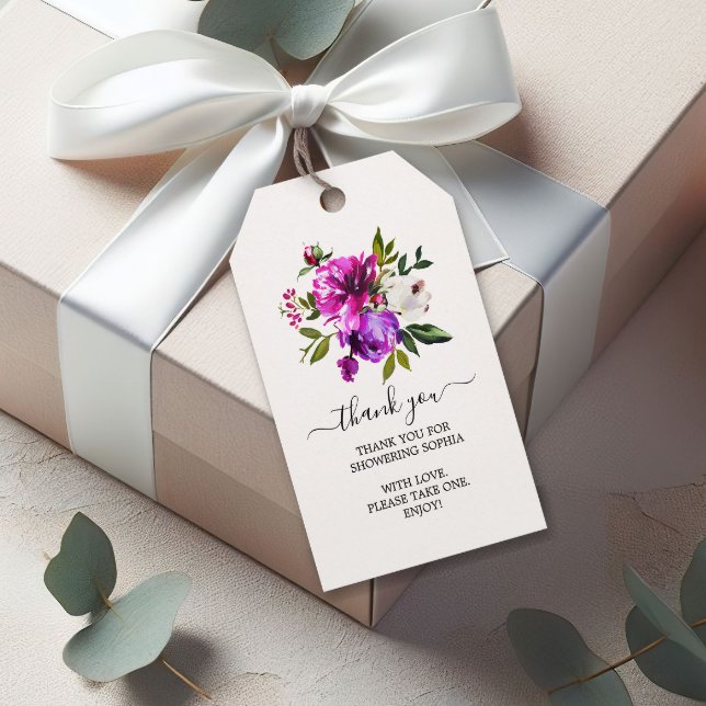 Lila blommor & Greenery Möhippa Gift Märkres Presentetikett (Skapare uppladdad)