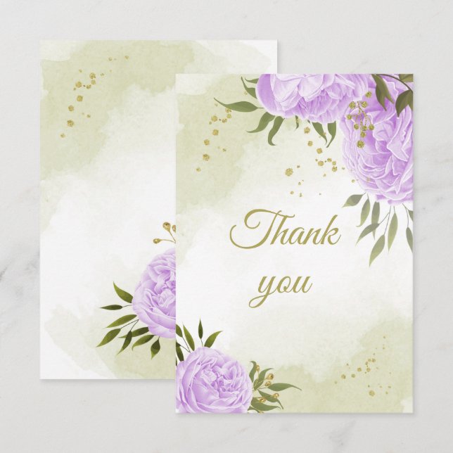 lila blommor grönska botanisk tack kort (Fram/baksida)