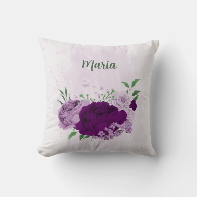  lila blommor grönska  kudde (Framsida)