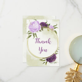lila blommor grönt löv bröllop tack kort