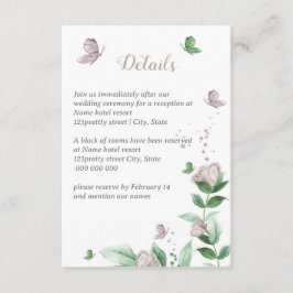 lila blommor grönt löv butterflugor bröllop tilläggskort