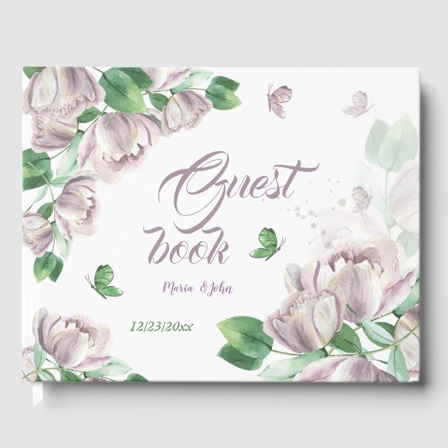 lila blommor grönt löv Butterflulies Gästböcker (Framsida)