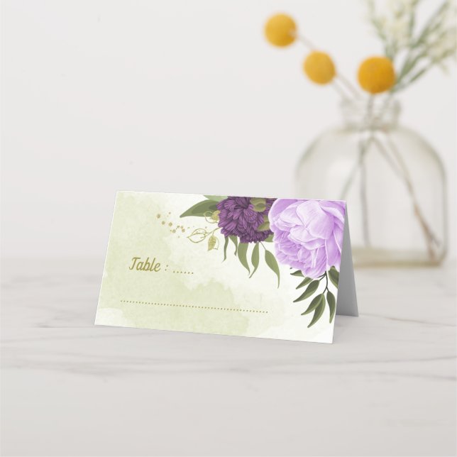 lila blommor grönt löv placeringskort (Framsida)