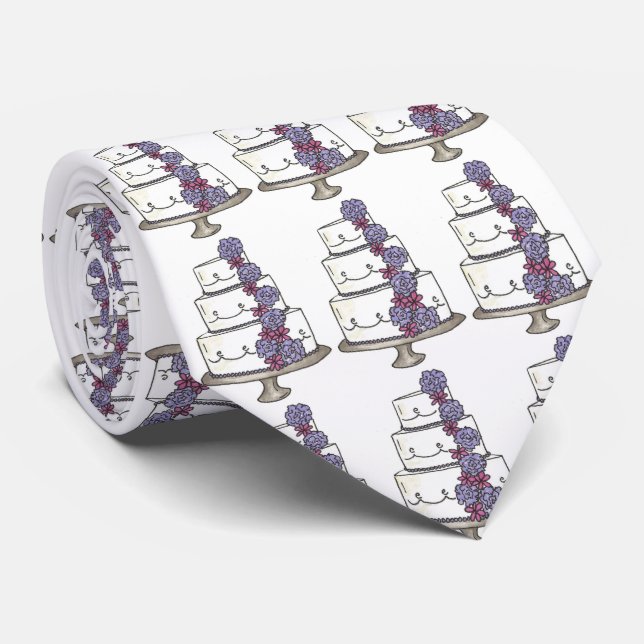 Lila blommor Groom Bröllop Cake Cakes Tie Slips (Rullad)