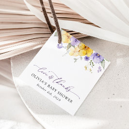 Lila blommor, Gula blommor, Boho, Babyskor Gåvor Etiketter