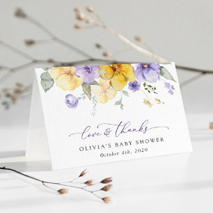 Lila blommor, Gula blommor, Boho, Babyskor Tack Kort