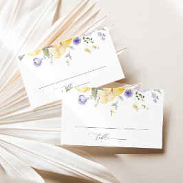 Lila blommor, gula blommor, Boho, dop Placeringskort