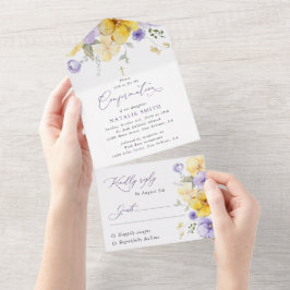 Lila blommor, gula blommor, Boho, konfirmation