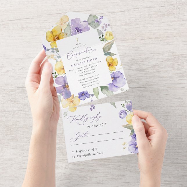 Lila blommor, gula blommor, Boho, konfirmation (Avrivbar del)