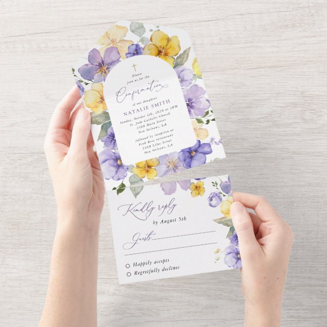 Lila blommor, gula blommor, Boho, konfirmation (Avrivbar del)
