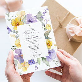 Lila blommor, gula blommor, Boho, konfirmation Inbjudningar
