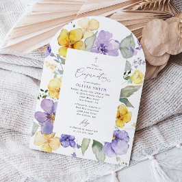 Lila blommor, gula blommor, Boho, Konfirmation Inbjudningar