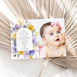 Lila blommor, gula blommor, Boho, konfirmation Inbjudningar