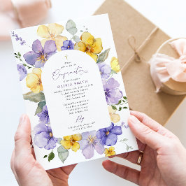 Lila blommor, gula blommor, Boho, konfirmation Inbjudningar
