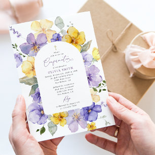 Lila blommor, gula blommor, Boho, konfirmation Inbjudningar