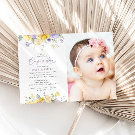 Lila blommor, gula blommor, Boho, konfirmation Inbjudningar