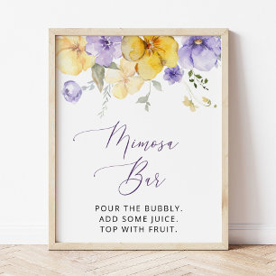 Lila blommor, gula blommor, Boho, Mimosa Bar Poster