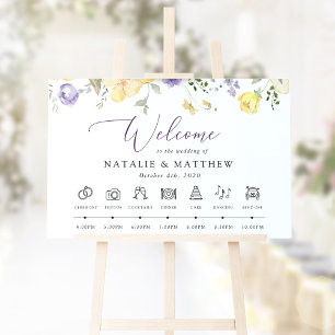 Lila blommor, gula blommor, bröllopsschema poster