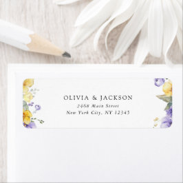 Lila blommor, Gula blommor, Grekland, Bröllop Returadress Etikett