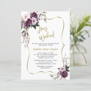 Lila blommor Guld Hens Bachelorette Helg Inbjudningar