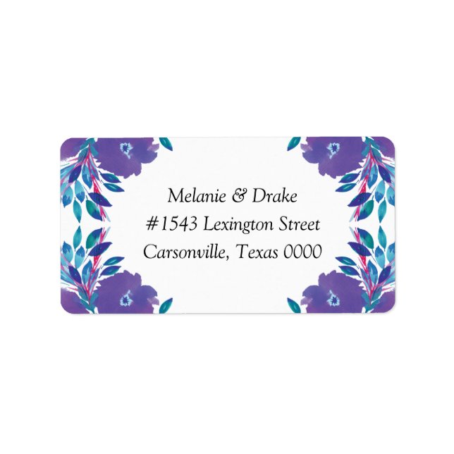 Lila blommor handmålad Bröllop-adressetikett Adressetikett (Framsidan)