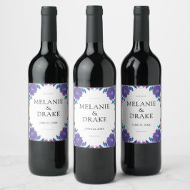 Lila blommor handmålad Bröllop Vin-etikett Vinflaska Etikett