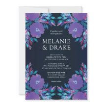 Lila blommor handmålad bröllopsinbjudan