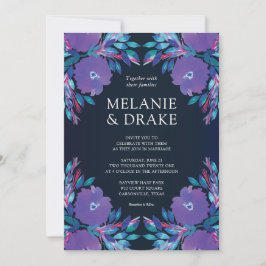 Lila blommor handmålad bröllopsinbjudan inbjudningar