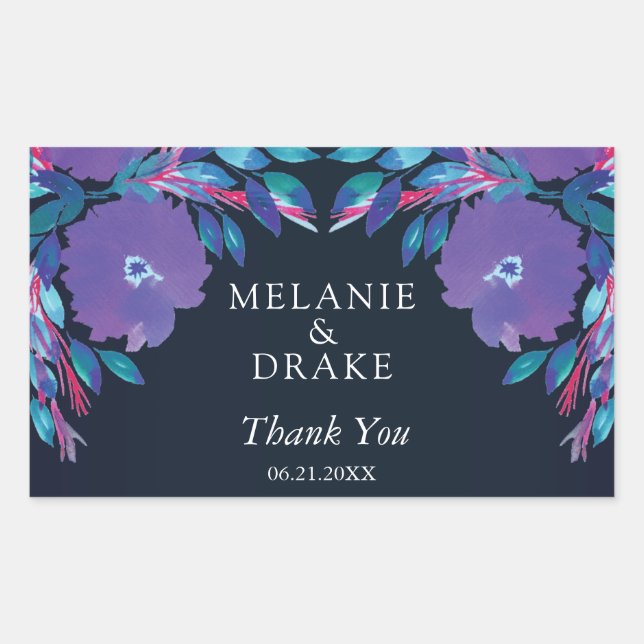 Lila blommor handmålad rektangulärt klistermärke (Framsida)