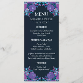 Lila blommor handmålat menykort meny