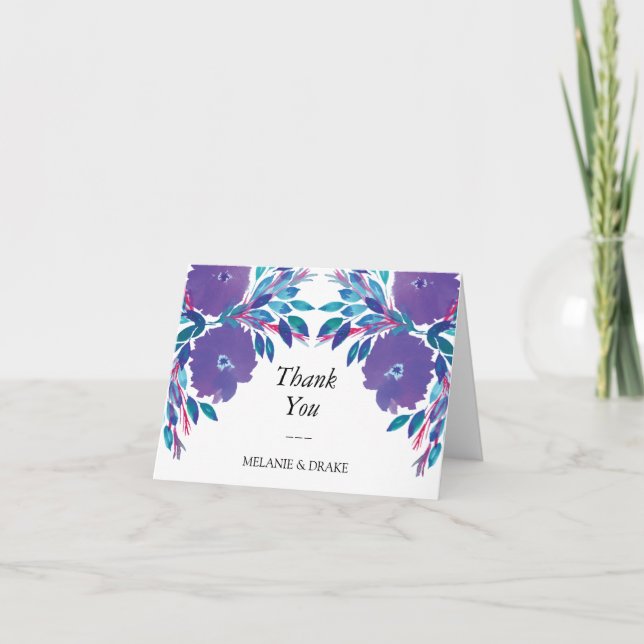 Lila blommor handmålat tackkort inbjudan (Framsida)