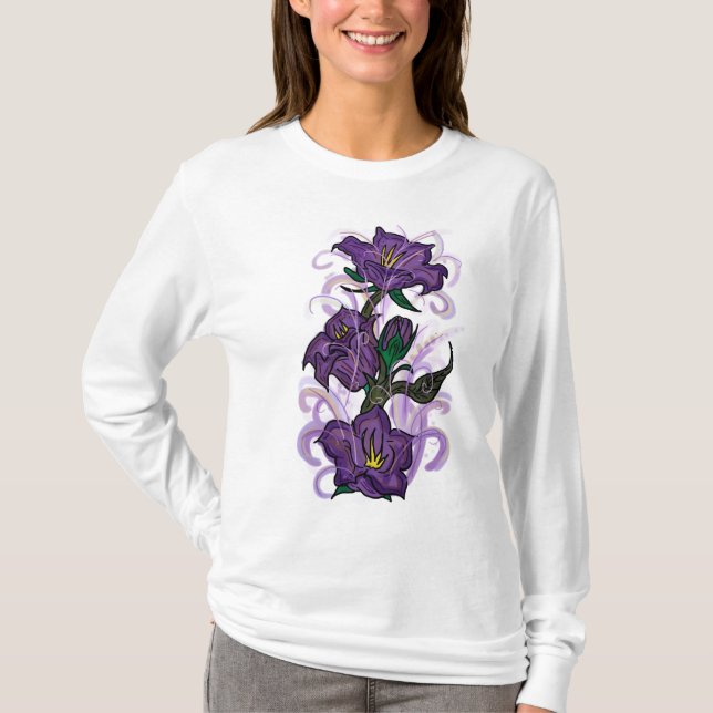 Lila blommor hoodie tröja (Framsida)