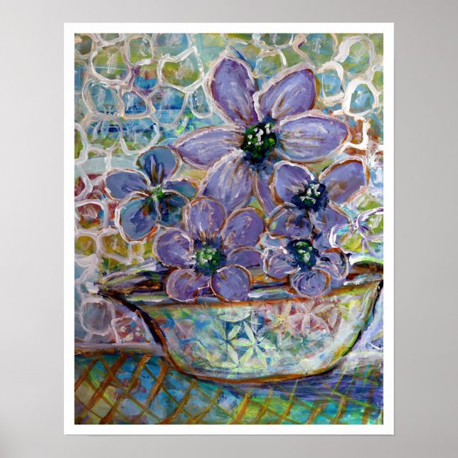 Lila blommor i en Bowl Impressionism Skriv ut Poster (Framsidan)