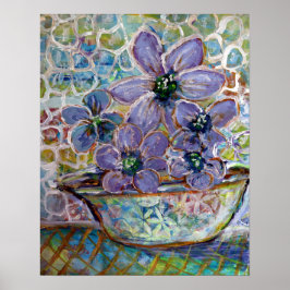 Lila blommor i en Bowl Impressionism Skriv ut Poster