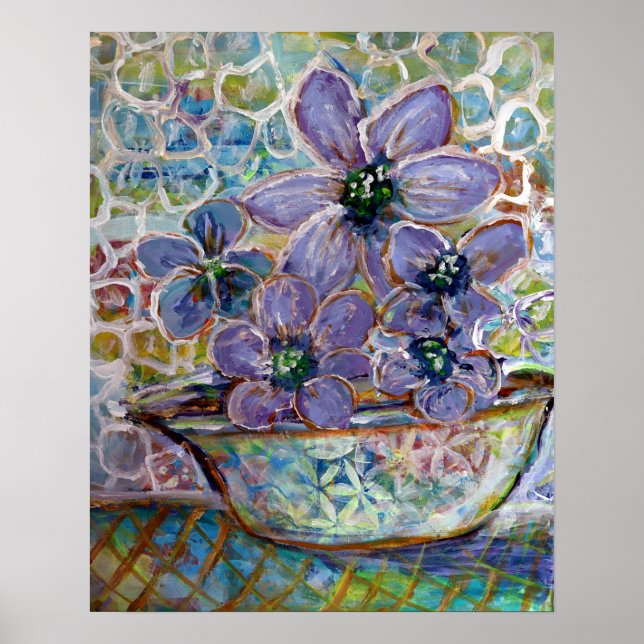 Lila blommor i en Bowl Impressionism Skriv ut Poster (Framsidan)