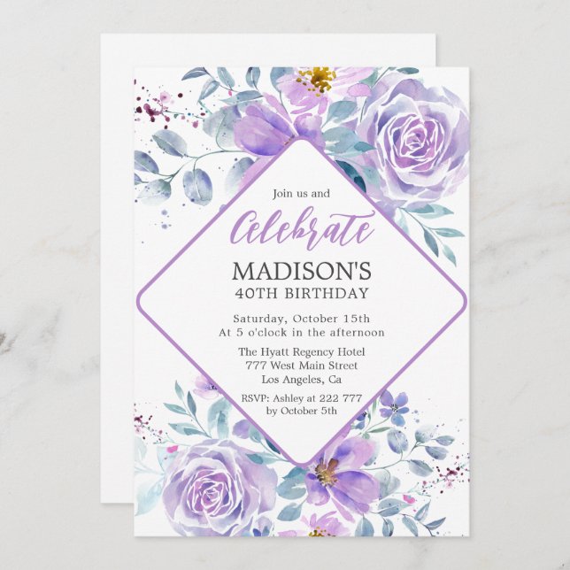 Lila blommor inbjudningar (Fram/baksida)