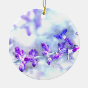 Lila blommor julgransprydnad keramik